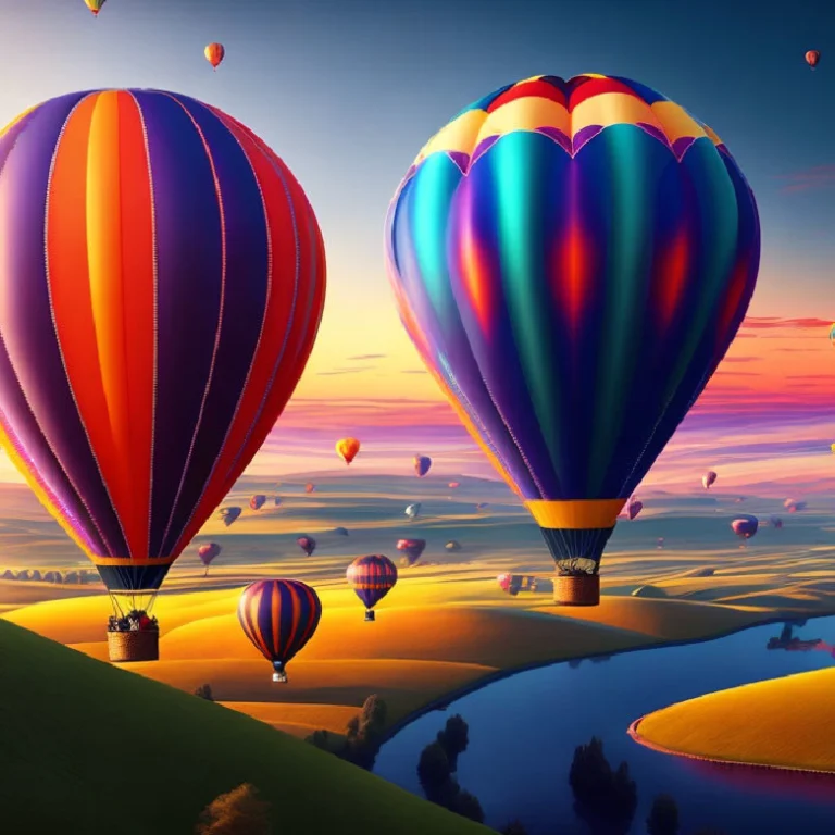 Colorful hot air balloons rising over rolling hills at sunset, symbolizing Gate 4 – Youthful Folly in Human Design