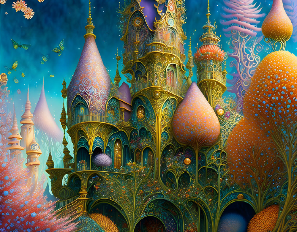 Whimsical fantasy castle with intricate details and glowing elements symbolizing Gate 9 – The Taming Power of the Small, representing focus and precision