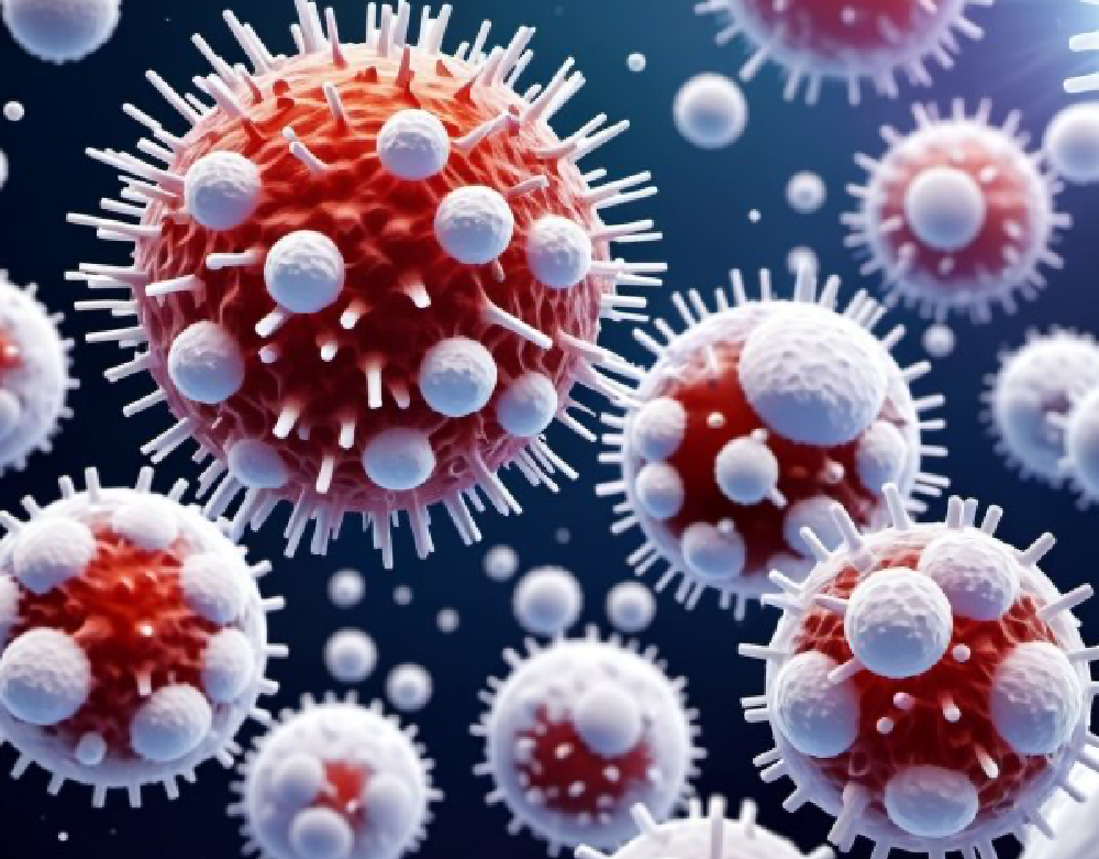 Microscopic view of spiked red and white molecular structures, representing the energetic ignition of creation — Lysine, Phenylalanine, and Methionine in Human Design Codon Alchemy Part 4.