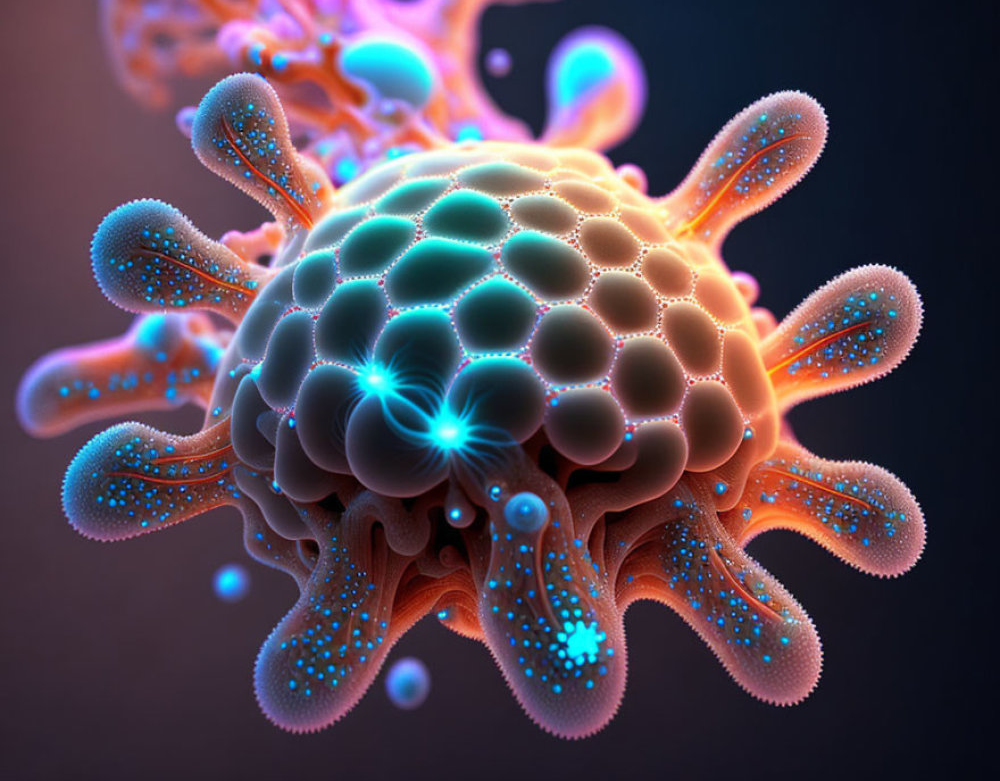 Bioluminescent molecular structure with neural and cellular textures, symbolizing the emotional pulse and chemical pattern of Human Design Codon Alchemy Part 5.