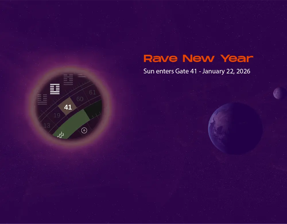 Human Design Rave New Year showing the Sun entering Gate 41 and initiating the human experiential cycle